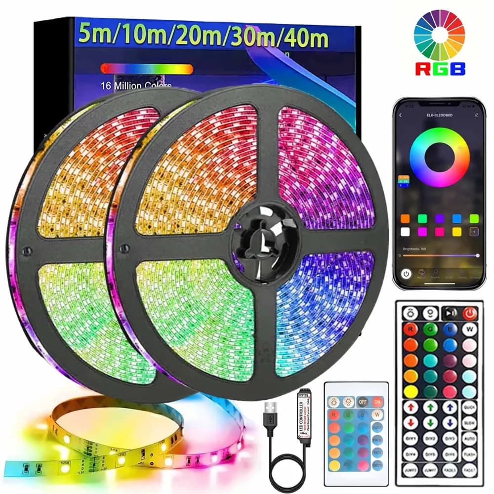 Fita LED colorida com app e controle