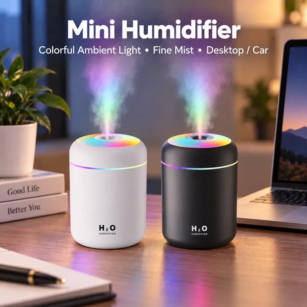Mini umidificador de ar com luz