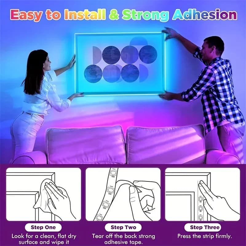 Fita LED colorida com app e controle, detalhe 4