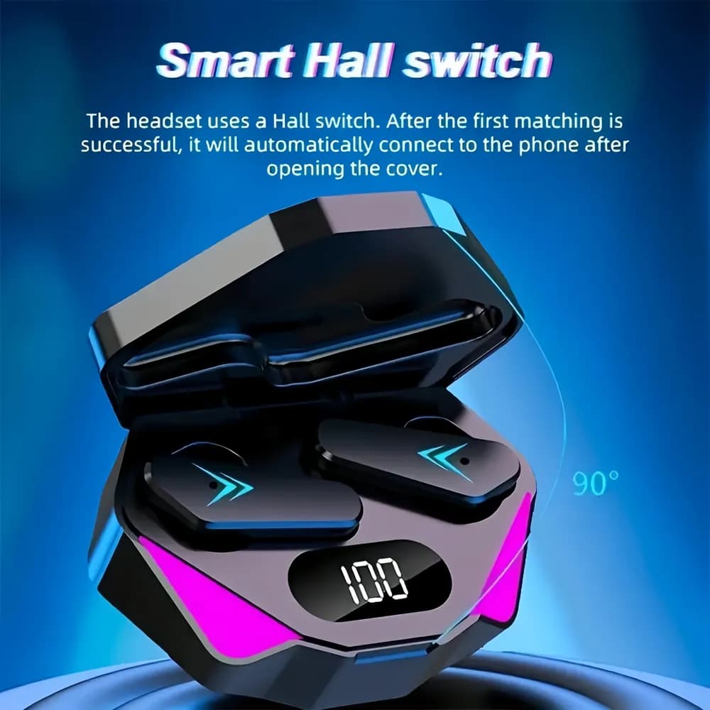 Fone bluetooth com estojo de carga e visor, detalhe 2